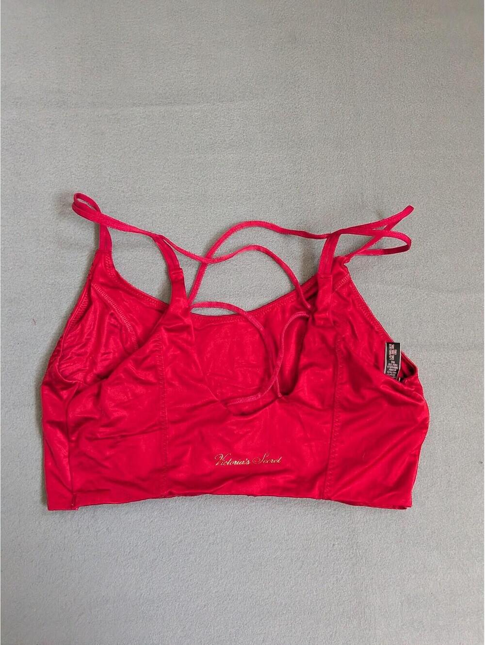 Victoria's Secret Bralette Womens Large Red Satin Crossback Wireless Unpadded - Picture 2 of 5